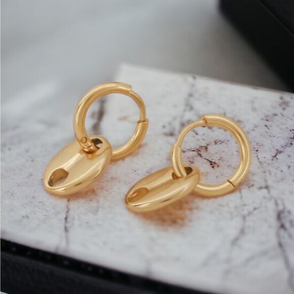 NEW 18K yellow gold plated dangle drop huggie hoop earrings jewelry B20A - Picture 1 of 7